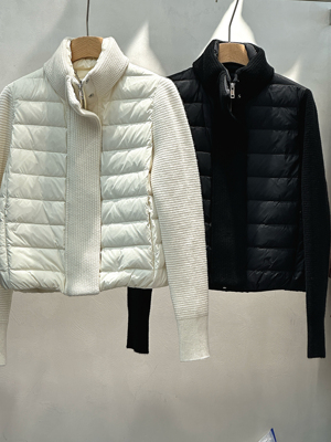 半高领拼针织保暖长袖外套舒适90白鹅绒羽绒服