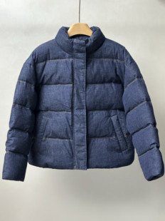 白鹅绒极简经典牛仔95白鹅绒立领短款夹克羽绒外套