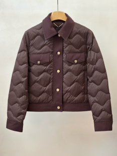 巴恩风90白鹅绒薄菱格短款翻领羽绒服夹克外套女冬