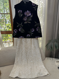 真丝丝绒 重工刺绣订珠订亮片点缀  新中式立领马甲