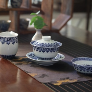 正宗景德镇陶瓷三才盖碗主人杯公道杯茶具三件套高档个人专用悬停