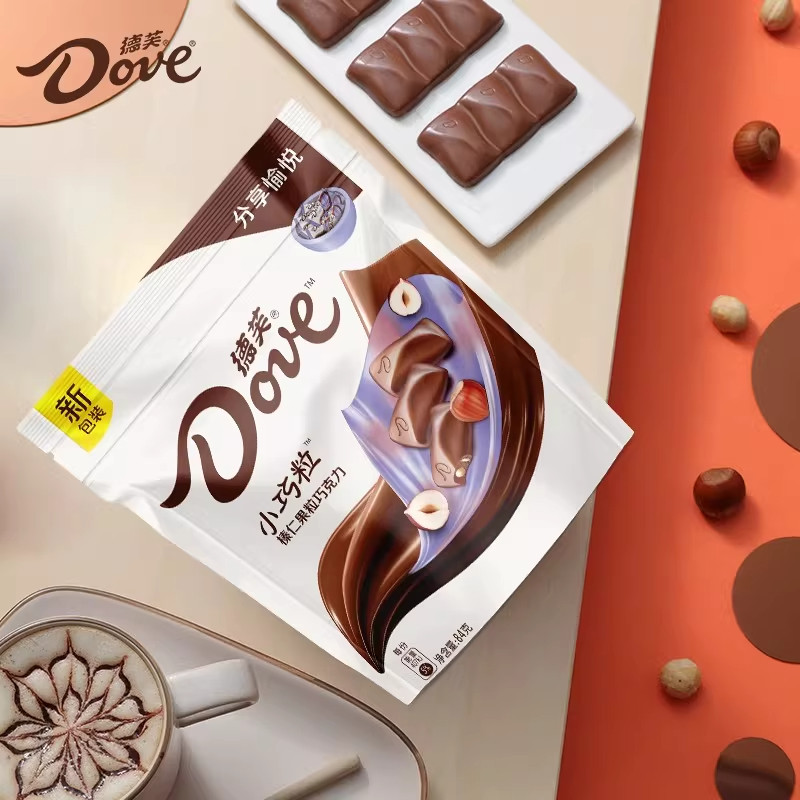 德芙巧克力小巧粒84g巧丝滑牛奶榛仁果粒袋装休闲办公室零食小吃
