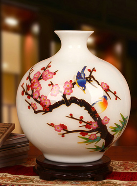 景德镇陶瓷器 高档金丝麦秆喜上眉梢白色花瓶 时尚家居工艺品摆件
