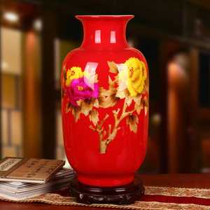 景德镇陶瓷器中国红装饰摆件国画
