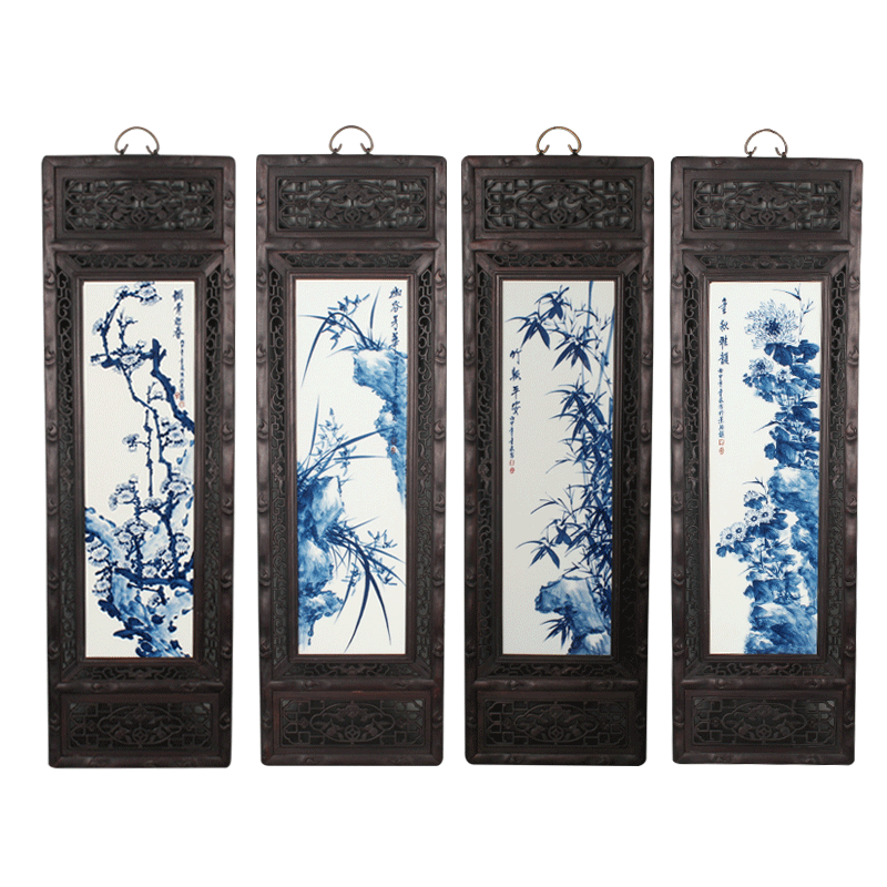 景德镇青花家居客厅四条屏陶瓷画