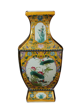 景德镇珐琅彩金黄色花鸟装饰品