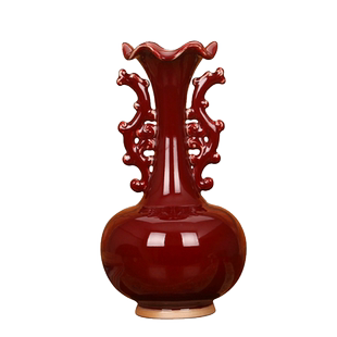 景德镇陶瓷花瓶 钧瓷仿古官窑祭朗红釉花瓶 中式家居工艺装饰摆件