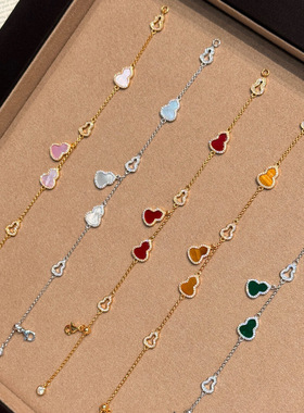 S925纯银镶钻葫芦贝母手链女中古风复古轻奢新中式小红书爆款手环