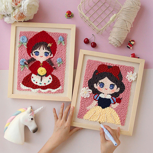 毛线画俄罗斯戳戳绣diy手工绣材料包情侣刺绣戳针装 饰画摆台礼物
