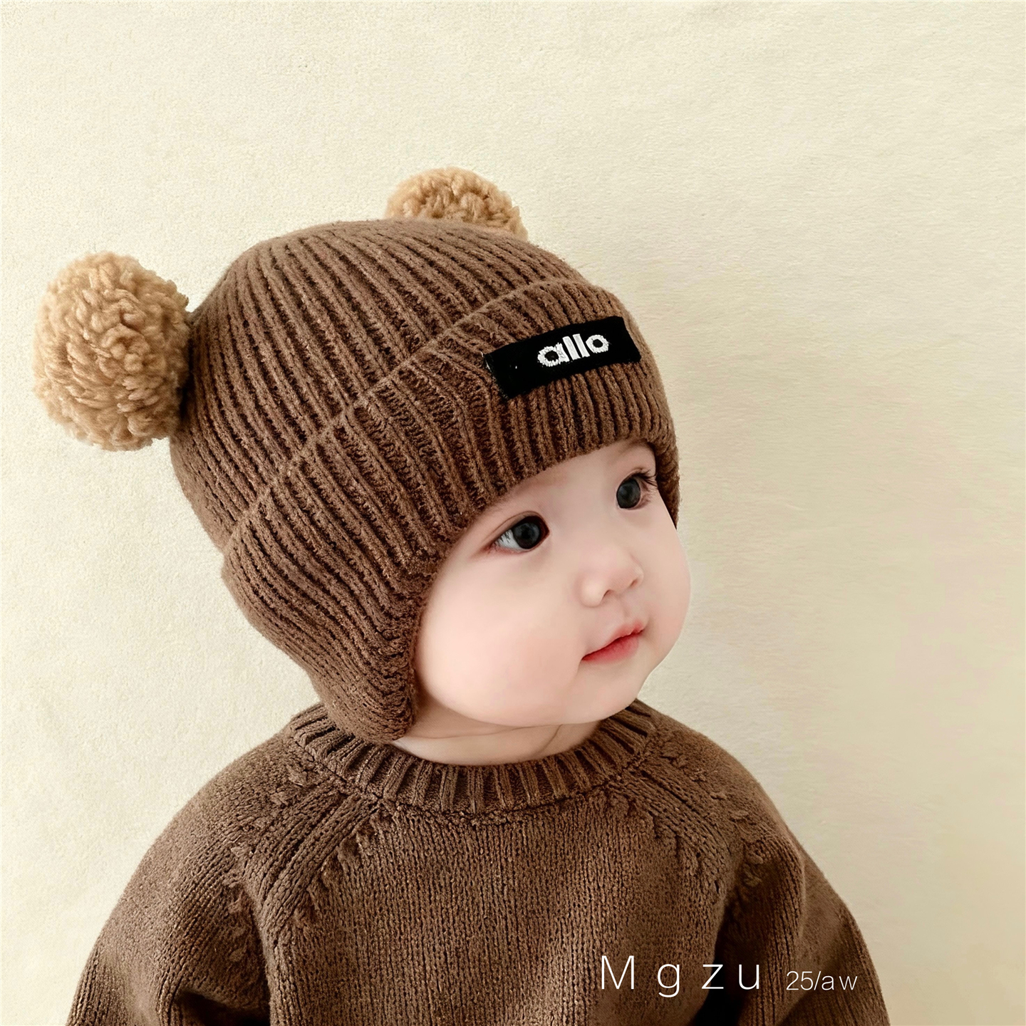 婴儿帽子秋冬小童保暖球球护耳帽针织可爱男女宝宝防风加厚毛线帽