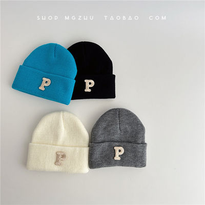 婴儿秋冬毛线帽洋气字母套头帽