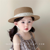 儿童帽子夏季 女宝宝韩版 蕾丝蝴蝶结宽檐遮阳沙滩防晒帽女童草帽潮
