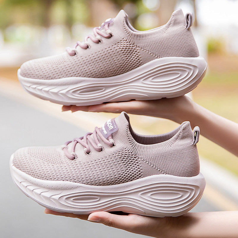 26新款春秋飞织网健步鞋女厚底防滑轻便妈妈鞋一脚蹬弹力运动鞋,女鞋,健步鞋,淘宝优惠券,粉丝福利购,淘宝优惠卷
