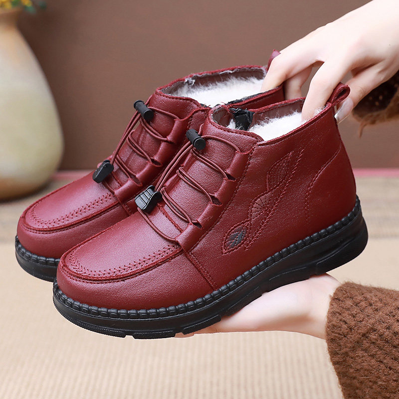 软底红色保暖防滑中老年加绒冬季