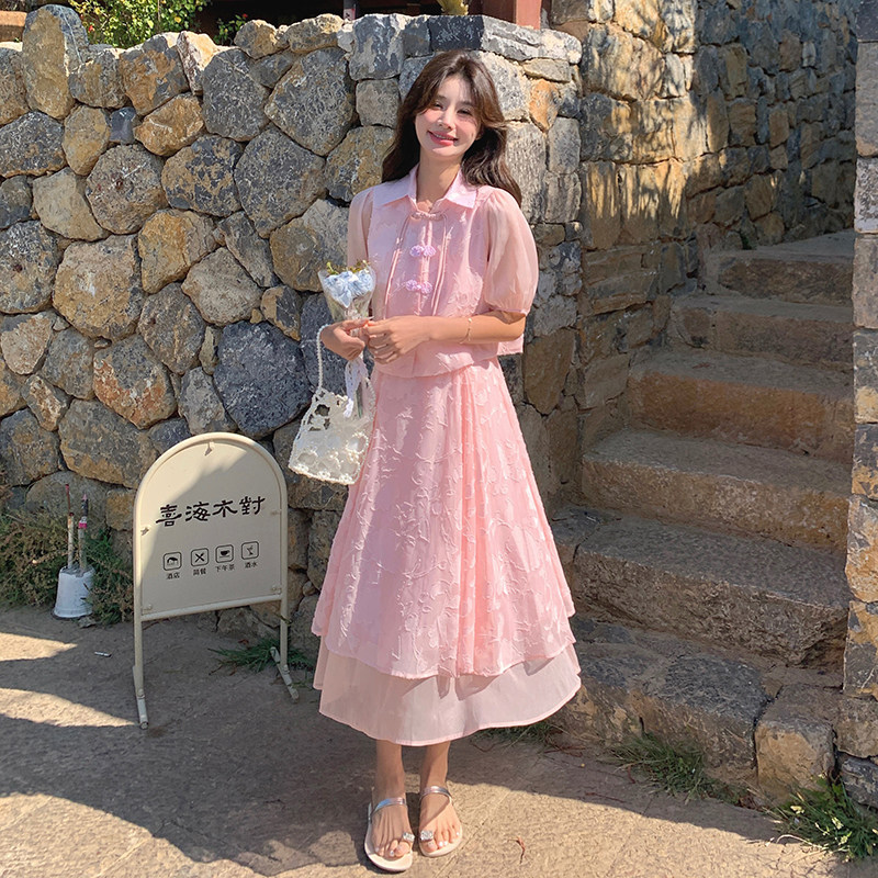 新中式盘扣吊带裙套装女夏新款时尚气质国风穿搭一整套两件套裙子