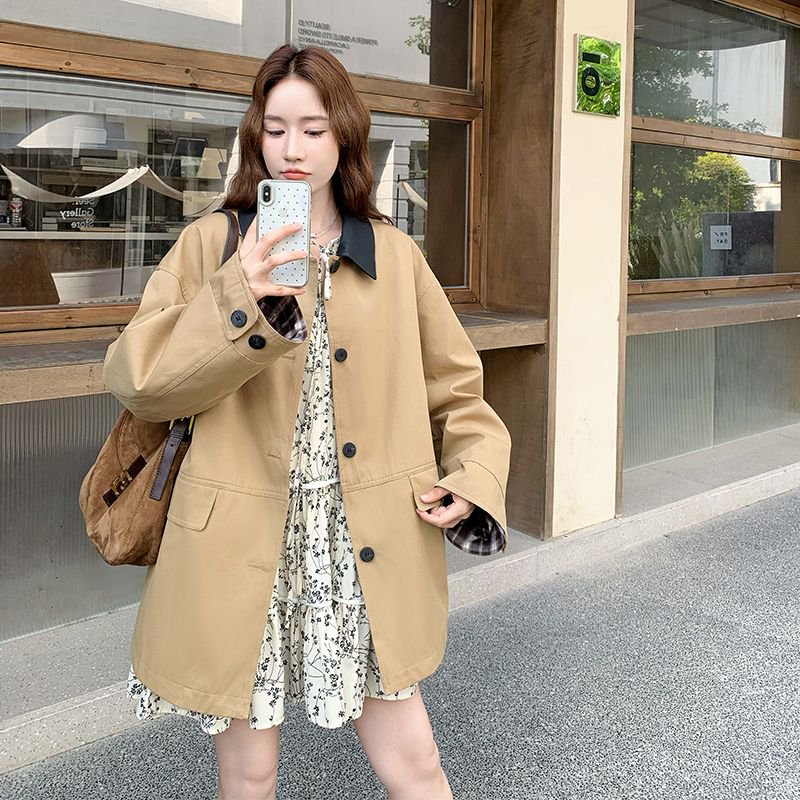 卡其色短款翻领风衣女2025秋季新款巨好看英伦风高级感巴恩风外套