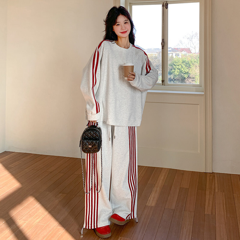 高级感运动服套装女秋冬季宽松显瘦时尚纯棉卫衣阔腿裤休闲两件套