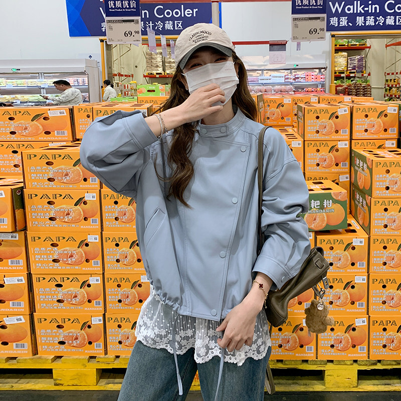 休闲减龄机车服立领短外套