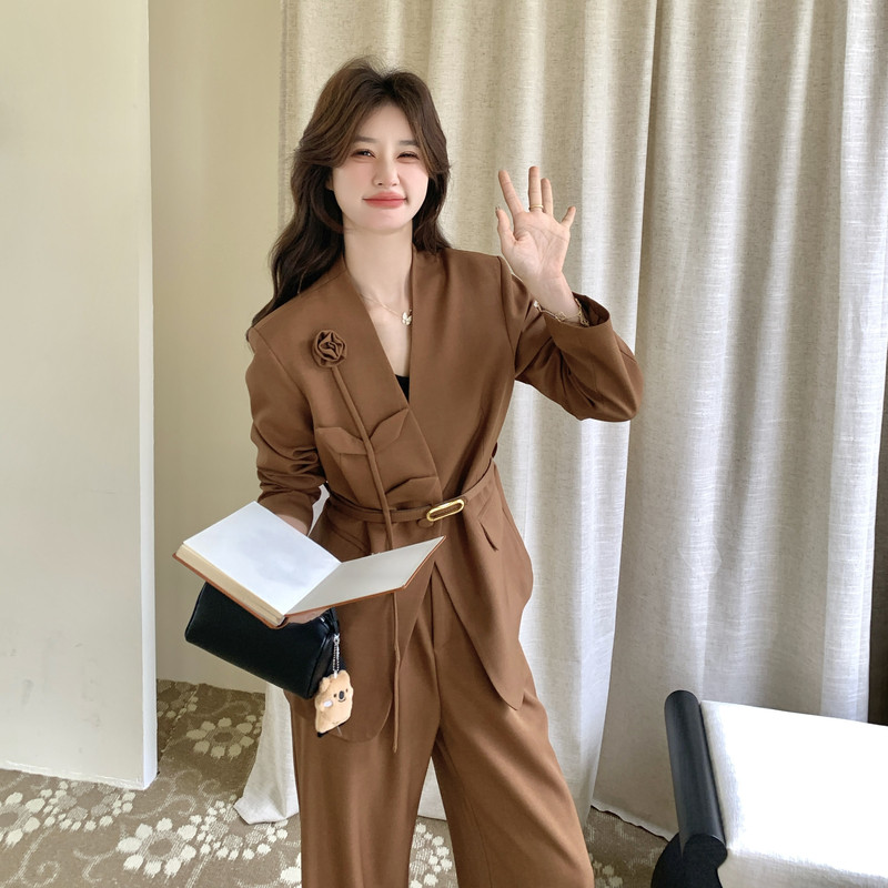 法式美拉德提花西装外套阔腿裤两件套女春秋2026新款设计气质套装