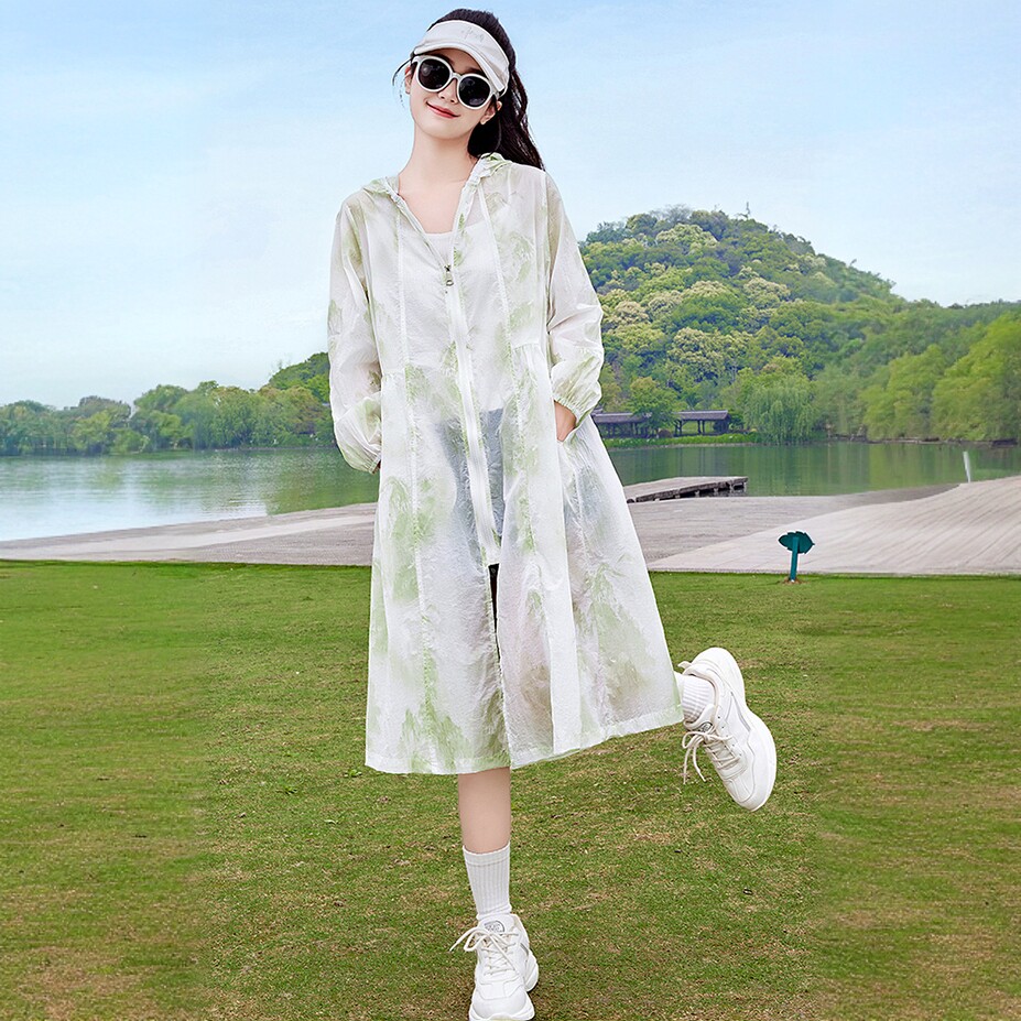 连帽防晒衣女新款夏季中长款户外沙滩旅游防晒服宽松轻薄风衣外套
