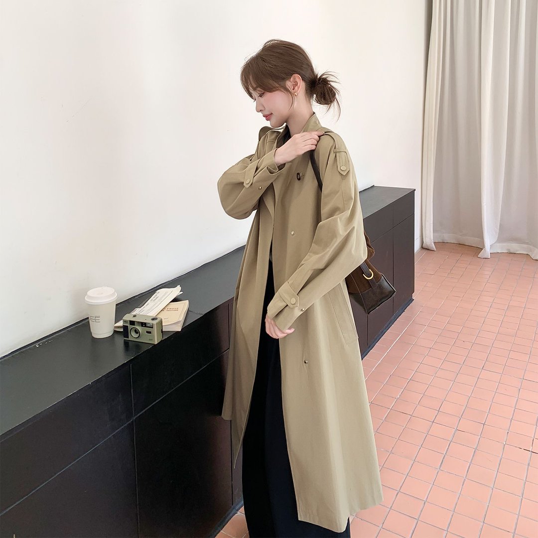 设计感廓形风衣外套女春秋新款流行英伦风宽松中长款chic减龄大衣