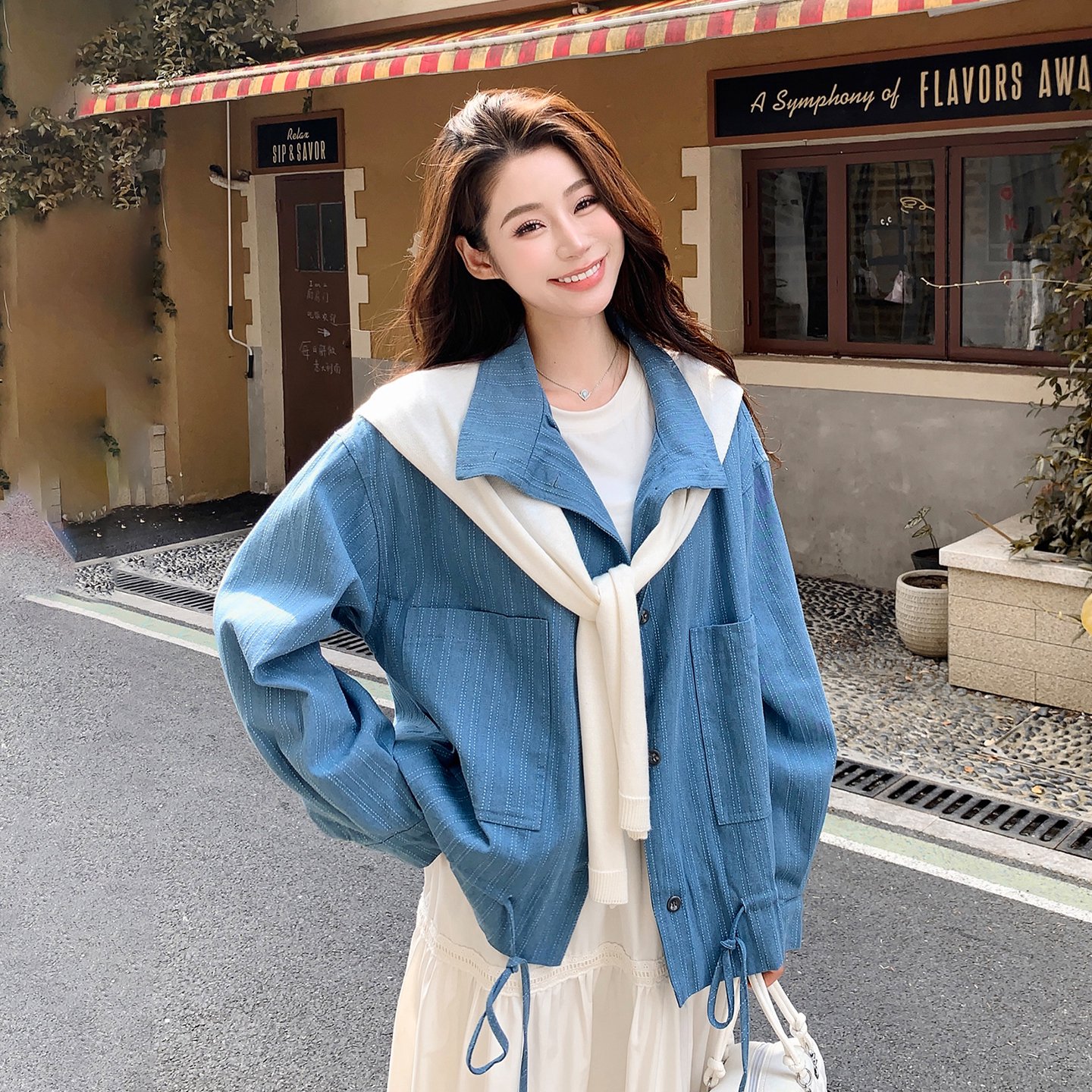 韩系慵懒风蓝色牛仔外套女秋季2026新款百搭宽松休闲减龄夹克上衣