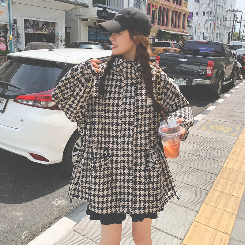 减龄休闲格子工装风衣外套女