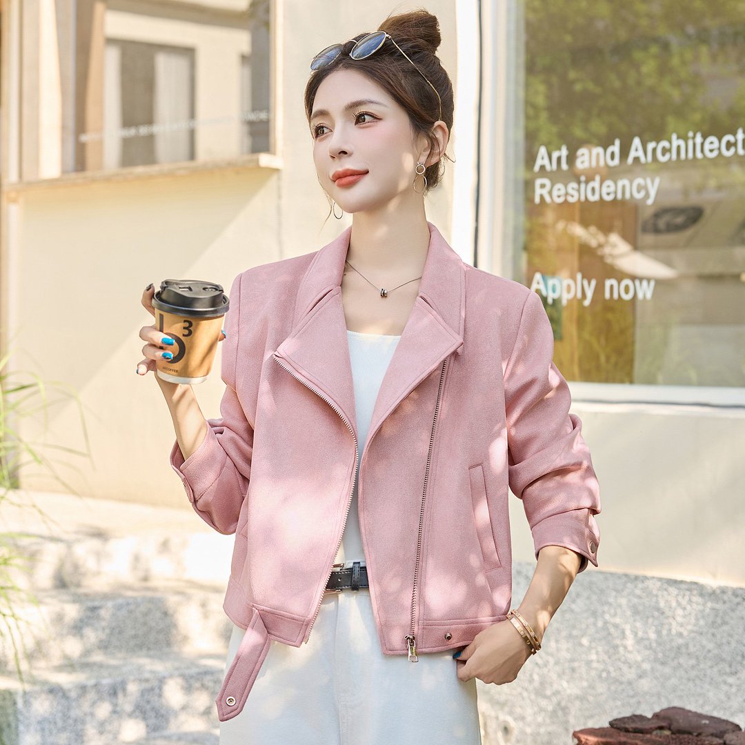 麂皮绒机车服外套女春秋新款时尚洋气休闲短款超好看宽松夹克上衣