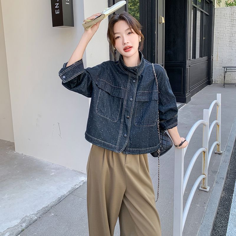 港风复古休闲牛仔外套女短款小个子春秋韩系又酷又飒气质显瘦夹克