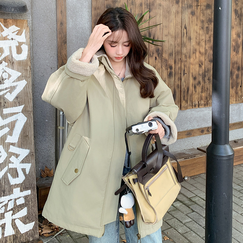 韩系工装风立领加厚棉服女2026冬季新款复古宽松休闲加厚风衣外套