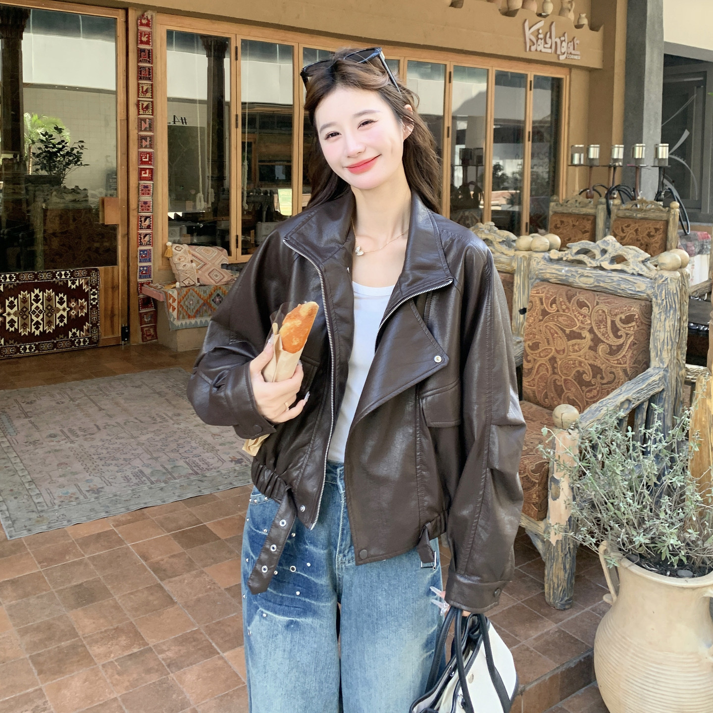 咖色美拉德复古皮衣外套女秋季2026新款高级感酷飒风机车服皮夹克