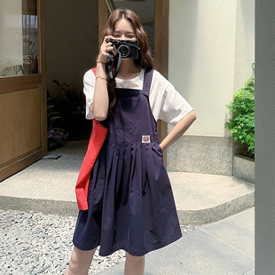 小个子减龄百褶背带连衣裙女夏装学院风韩系巨好看简约时尚短裙子