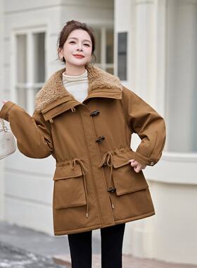 羊羔毛加厚派克服橘色毛毛外套