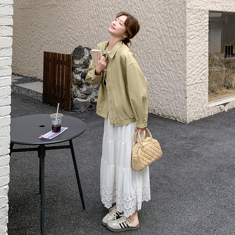 黄色皮衣外套女春秋新款高级感港风小个子宽松短款pu皮夹克机车服