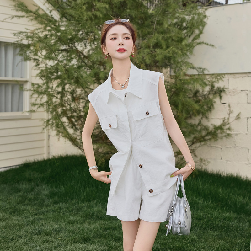 老钱风时尚短裤套装女夏气质松弛感无袖衬衫工装休闲阔腿裤两件套