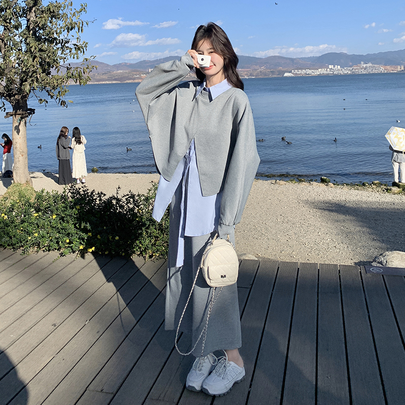 气质学院风设计感卫衣半身裙衬衫套装三件套女2025早春秋巨好看的