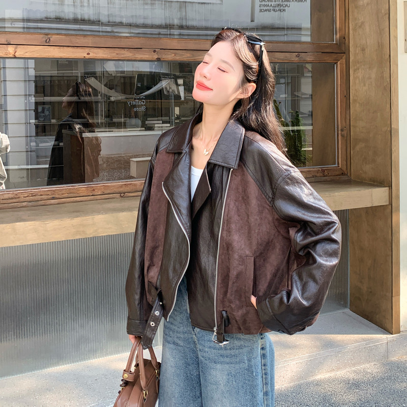美式机车风PU皮衣女2026秋季新款短款翻领拉链夹克小个子显瘦外套