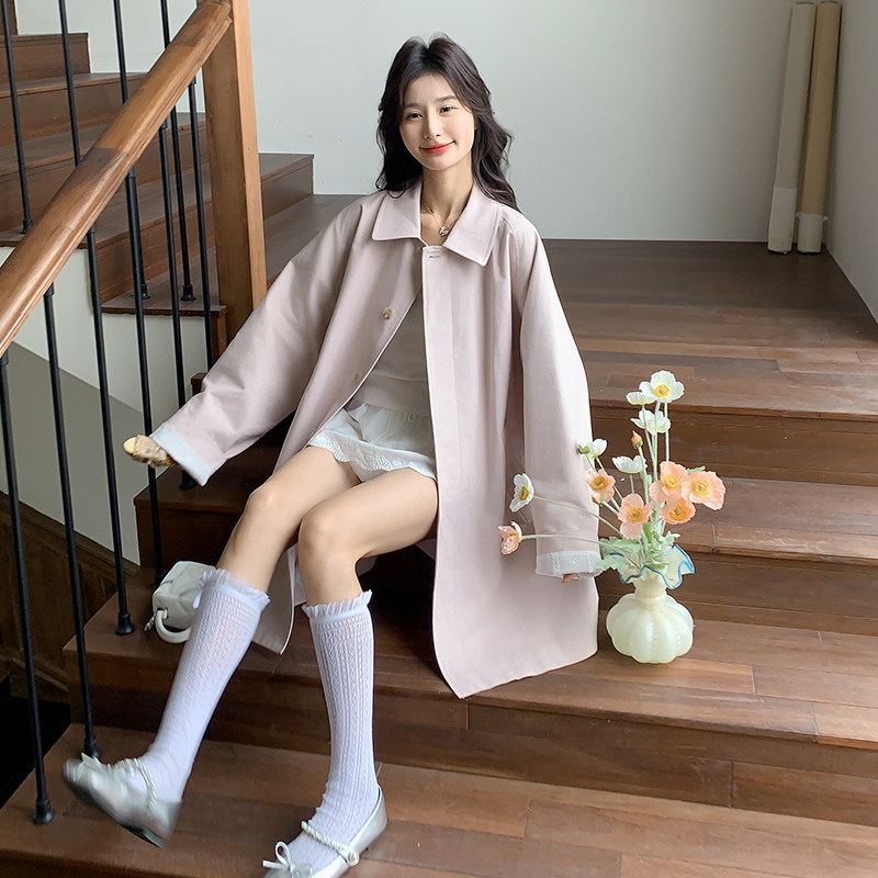粉色甜美减龄风衣外套女中长款春秋新款韩系超好看宽松休闲大衣