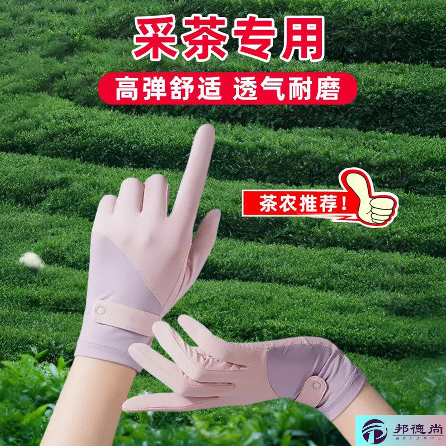 冰丝采茶专用手套薄款专业清爽防晒防水女手指套摘茶叶露二指透气