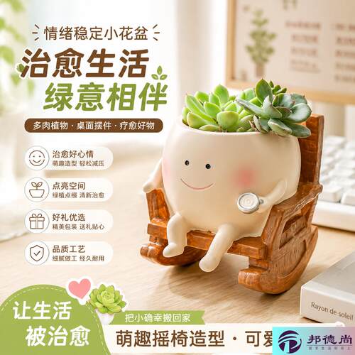 情绪稳定小花盆透气盆景盆栽办公室桌面摆件可爱治愈系笑脸塑料