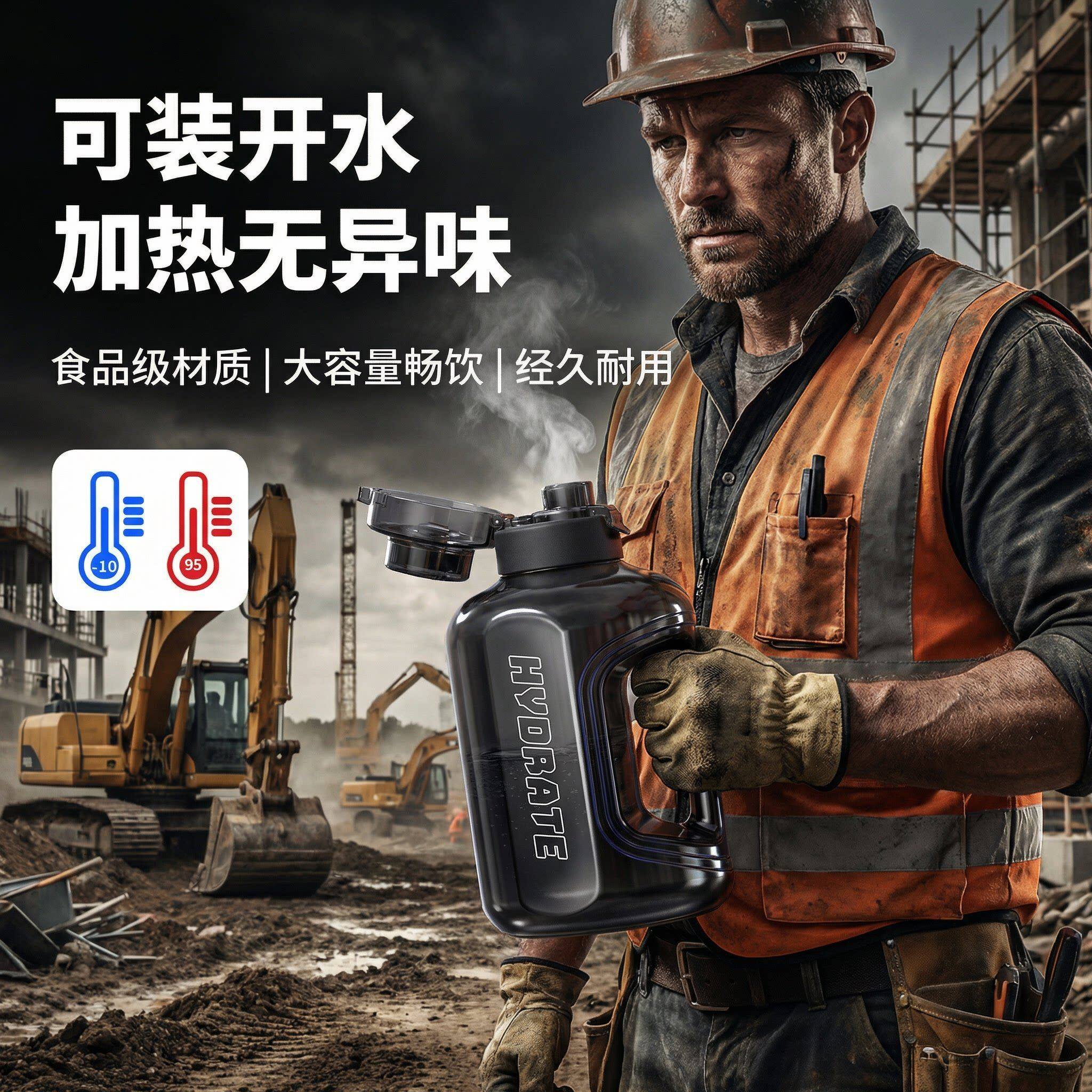 2升大容量水杯大号工地2000毫升耐高温便携运动健身夏天水瓶水壶