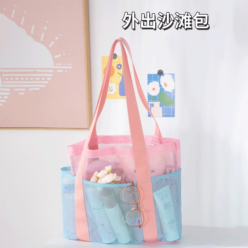便携手提网纱游泳包沙滩网兜包便携式大容量泳衣收纳袋运动单肩包