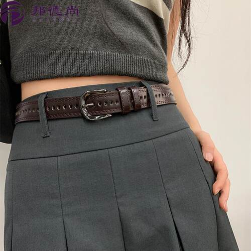 牛仔裤宽边免打孔腰带女士百搭简约裤袋装饰学生针扣高级感皮带潮