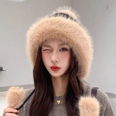 东北帽子女冬季加绒加厚保暖护耳毛线帽哈尔滨旅游防寒装备雷锋帽