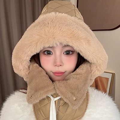 冬天防寒帽子面罩围巾一体女雷锋帽骑车保暖防风围脖电动车冬骑行