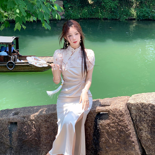 thepinkpo新中式缎面旗袍套装