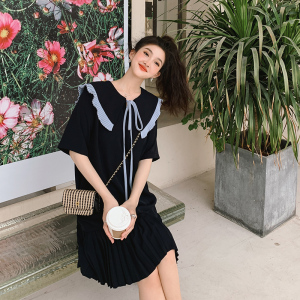 学院风海军领连衣裙女夏2025新款小个子宽松显瘦休闲雪纺娃娃裙子图片