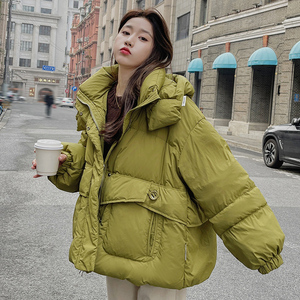 绿色连帽短款立领羽绒棉服女冬超火好看高级小众加厚棉衣棉袄外套图片