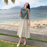 夏日穿搭一整套蕾丝拼接牛仔马甲波点吊带裙套装女夏连衣裙两件套，女装套装/套裙，浙宝271