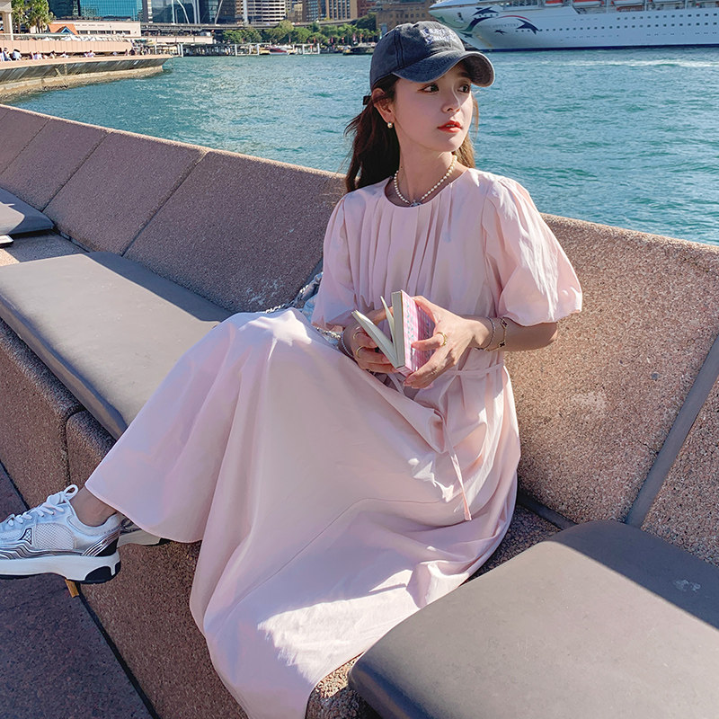 现货纯色泡泡袖压皱宽松显瘦长裙2C369-6023-P115控168，女装连衣裙，浙宝271